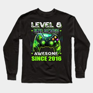 8th Birthday Gamer 8 Year Old Funny Bday Boy Eight Son Long Sleeve T-Shirt